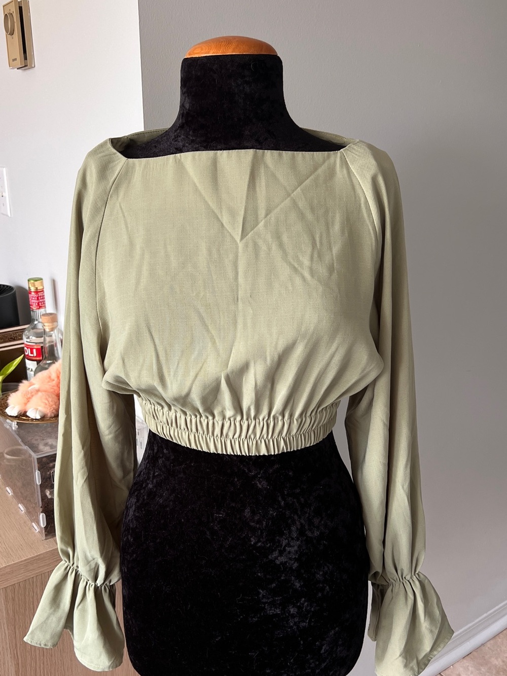 OAK + FORT Sage Green Square-Neck Elastic-Waist Blouse
